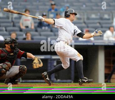 NO FILM, NO VIDEO, NO TV, NO DOCUMENTARY - New York Yankees left fielder Brett Gardner (11) hits an RBI single in the bottom of the sixth inning against the Houston Astros at Yankee Stadium in New York City, NY, USA on June 13, 2010. The Yankees defeated the Houston Astros, 9-5. Photo by Christopher Pasatieri/Newsday/MCT/Cameleon/ABACAPRESS.COM Stock Photo