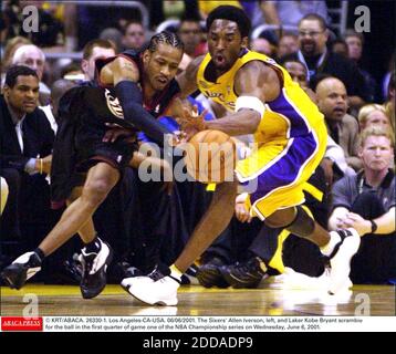 June 8, 2001; Kobe Bryant of the Los Angeles Lakers during the game. The  Los Angeles Lakers defeated the Philadelphia 76er's by the final score of  98-89 in game 2 of the
