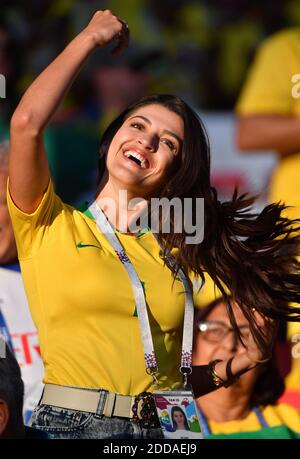 Natalia Loewe Becker, the wife of 25-year-old Brazil goalkeeper Alisson Becker at FIFA World Cup Brazil v Serbia match at Spartak Stadium, Moscow, Russia on June 27, 2018. Photo by Christian Liewig/ABACAPRESS.COM Stock Photo