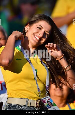 Natalia Loewe Becker, the wife of 25-year-old Brazil goalkeeper Alisson Becker at FIFA World Cup Brazil v Serbia match at Spartak Stadium, Moscow, Russia on June 27, 2018. Photo by Christian Liewig/ABACAPRESS.COM Stock Photo