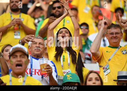 Natalia Loewe Becker, the wife of 25-year-old Brazil goalkeeper Alisson Becker at FIFA World Cup Brazil v Serbia match at Spartak Stadium, Moscow, Russia on June 27, 2018. Photo by Christian Liewig/ABACAPRESS.COM Stock Photo