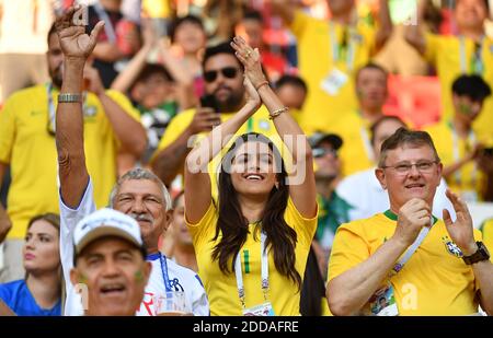 Natalia Loewe Becker, the wife of 25-year-old Brazil goalkeeper Alisson Becker at FIFA World Cup Brazil v Serbia match at Spartak Stadium, Moscow, Russia on June 27, 2018. Photo by Christian Liewig/ABACAPRESS.COM Stock Photo