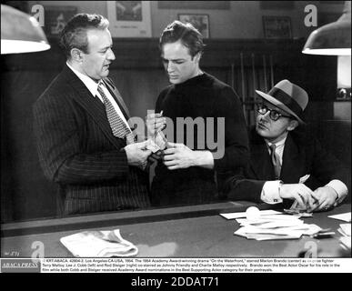 NO FILM, NO VIDEO, NO TV, NO DOCUMENTARY - © KRT/ABACA. 42804-2. Los Angeles-CA-USA, 1954. The 1954 Academy Award-winning drama On the Waterfront, starred Marlon Brando (center) as ex-prize fighter Terry Malloy. Lee J. Cobb (left) and Rod Steiger (right) co-starred as Johnny Friendly and Charlie M Stock Photo