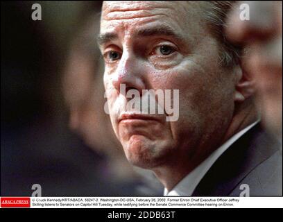 NO FILM, NO VIDEO, NO TV, NO DOCUMENTARY - © Chuck Kennedy/KRT/ABACA. 56247-2. Washington-DC-USA, February 26, 2002. Former Enron Chief Executive Officer Jeffrey Skilling listens to Senators on Capitol Hill Tuesday, while testifying before the Senate Commerce Committee hearing on Enron. Stock Photo