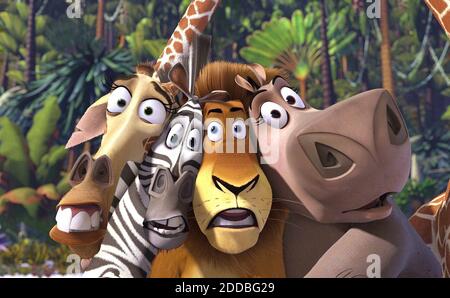 NO FILM, NO VIDEO, NO TV, NO DOCUMENTARY - Characters voiced by David Schwimmer, Chris rock, Ben Stiller and Jada Pinkett Smith star in 'Madagascar' on April 21, 2005. Photo by Dreamworks/KRT/ABACA. Stock Photo