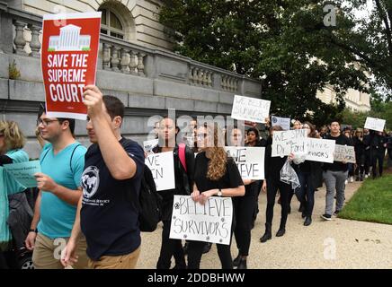 Demonstrators opposed to the Supreme Court nominee Brett Kavanaugh hold ...