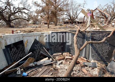 NO FILM, NO VIDEO, NO TV, NO DOCUMENTARY - A memorial to victims of Hurricane Camille sits among the ruins of the Episcopal Church of the Redeemer in Biloxi, Mississippi, USA, on Friday, September 2, 2005. Photo by Jared Lazarus/Miami Herald/KRT/ABACAPRESS.COM Stock Photo