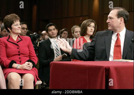 NO FILM, NO VIDEO, NO TV, NO DOCUMENTARY - Samuel Alito, President George W. Bush's nominee for Associate Justice of the Supreme Court, introduces his wife, Martha, to the Senate Judiciary Committee for his confirmation hearing on Monday, January 9, 2006, in Washington, DC. Photo by Chuck Kennedy/KRT/ABACAPRESS.COM Stock Photo