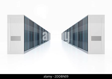 3D rendered illustration of server racks against white background Stock Photo