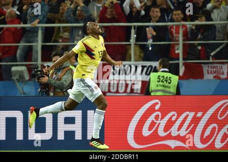 Colombia’s Yerry Mina celebrates scoring during the 1/8 final game between Colombia and England at the 2018 FIFA World Cup in Moscow, Russia on July 3, 2018. Photo by Lionel Hahn/ABACAPRESS.COM Stock Photo