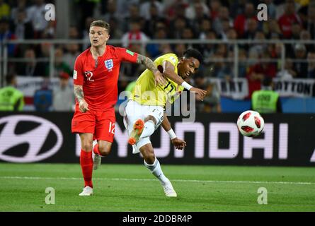 England’s Kieran Trippier and Colombia’s Johan Mojica during the 1/8 final game between Colombia and England at the 2018 FIFA World Cup in Moscow, Russia on July 3, 2018. Photo by Lionel Hahn/ABACAPRESS.COM Stock Photo