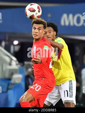 England’s Dele Alli and Colombia’s Johan Mojica during the FIFA World Cup 2018 1/8 final Colombia v England game at the Spartak Stadium, Moscow, Russia, on July 3, 2018. Photo by Christian Liewig/ABACAPRESS.COM Stock Photo