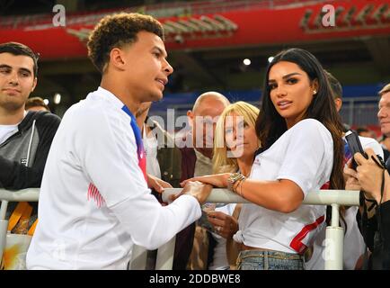 Dele Alli and Ruby Mae attending the 1/8 Final Game between Colombia and England at the 2018 FIFA World Cup in Moscow, Russia on July 3rd, 2018. Photo by Christian Liewig/ABACAPRESS.COM Stock Photo