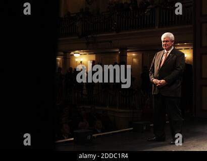 NO FILM, NO VIDEO, NO TV, NO DOCUMENTARY - Republican presidential candidate Newt Gingrich addresses an audience at the Newberry Opera House in Newberry, South Carolina, USA, Thursday, November 29, 2011. Photo by C. Aluka Berry/The State/MCT/ABACAPRESS.COM Stock Photo