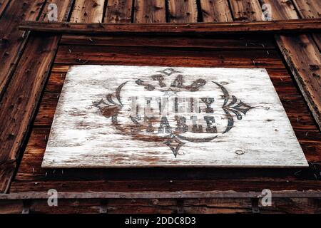 South Park City, Colorado - September 16, 2020: Sign for the Star Livery Stable for horses, at the ghost town Stock Photo