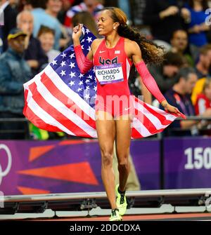 NO FILM, NO VIDEO, NO TV, NO DOCUMENTARY - Sanya Richards-Ross of the USA celebrates after winning women's 400m race at Olympic Stadium during the 2012 Summer Olympic Games in London, UK, Sunday, August 5, 2012. Photo by Harry E. Walker/MCT/ABACAPRESS.COM Stock Photo