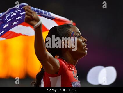 NO FILM, NO VIDEO, NO TV, NO DOCUMENTARY - DeeDee Trotter of the USA celebrates after winning the bronze medal in the women's 400m race at Olympic Stadium during the 2012 Summer Olympic Games in London, UK, Sunday, August 5, 2012. (David Eulitt/Kansas City Star/MCT) Stock Photo