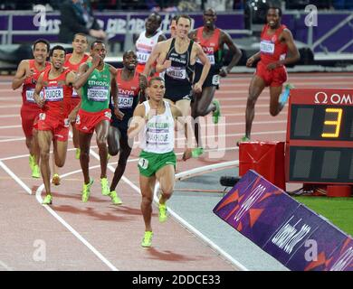 NO FILM, NO VIDEO, NO TV, NO DOCUMENTARY - Taoufik Makhloufi of Algeria leads the field as it comes around the final bend of the men's 1500m race at Olympic Stadium, during the 2012 Summer Olympic Games in London, UK, Tuesday, August 7, 2012. Makhloufi won the gold medal in the event. Photo by Chuck Myers/MCT/ABACAPRESS.COM Stock Photo