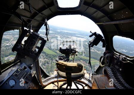 NO FILM, NO VIDEO, NO TV, NO DOCUMENTARY - This is the view from the front gunners bay on a restored B-17 'Flying Fortress' on a flight over Trenton, New Jersey, August 13, 2012. Photo by Tom Gralish/Philadelphia Inquirer/MCT/ABACAPRESS.COM Stock Photo