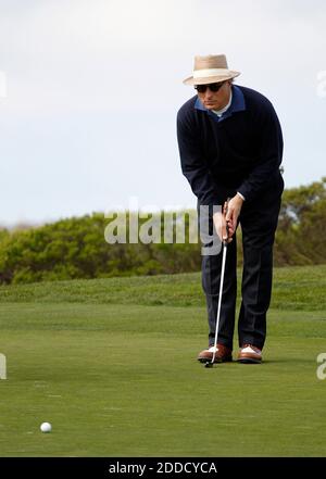 NO FILM, NO VIDEO, NO TV, NO DOCUMENTARY - Andy Garcia check his putt at the 13th hole during the first round of the Pebble Beach Pro-Am at the Monterey Peninsula Country Club Shore Course in Pebble Beach, CA, USA on February 7, 2013. Photo by LiPo Ching/San Jose Mercury News/MCT/ABACAPRESS.COM Stock Photo