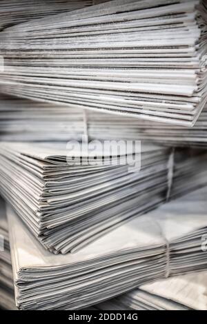 Stack of old newspapers- selective focus Stock Photo