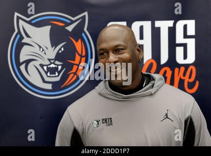 NO FILM, NO VIDEO, NO TV, NO DOCUMENTARY - Charlotte Bobcats team owner Michael Jordan smiles during a press conference at West Charlotte High School in Charlotte, NC, USA on March 21, 2013. Photo by Jeff Siner/Charlotte Observer/MCT/ABACAPRESS.COM Stock Photo