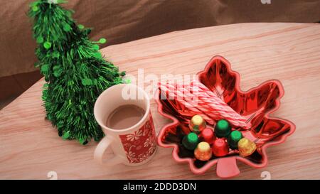 Christmas Candy and decor on the table! Stock Photo