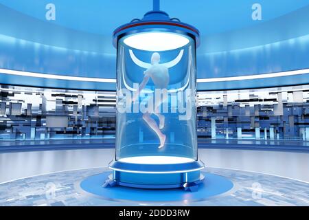 3D rendered illustration of android being created in regeneration tank Stock Photo