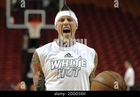 NO FILM, NO VIDEO, NO TV, NO DOCUMENTARY - Miami Heat forward Chris Andersen react to missing a free throw before the start of Game 7 of the NBA Eastern Conference Finals against the Indiana Pacers, at AmericanAirlines Arena in Miami, Florida, USA on Monday, June 3, 2013. Photo by Michael Laughlin/Sun Sentinel/MCT/ABACAPRESS.COM Stock Photo