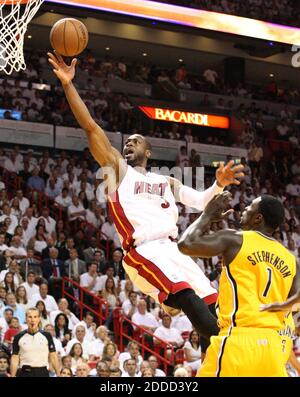 NO FILM, NO VIDEO, NO TV, NO DOCUMENTARY - Miami Heat shooting guard Dwyane Wade (3) goes to the basket during the first quarter in Game 7 of the NBA Eastern Conference Finals against the Indiana Pacers, at AmericanAirlines Arena in Miami, Florida, USA on Monday, June 3, 2013. Photo by Hector Gabino/El Nuevo Herald/MCT/ABACAPRESS.COM Stock Photo