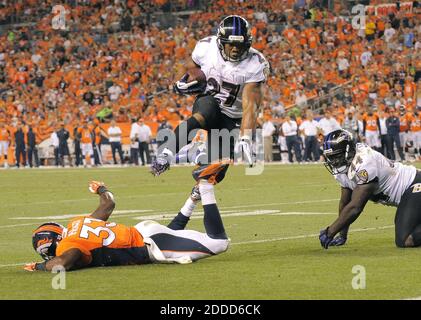 NO FILM, NO VIDEO, NO TV, NO DOCUMENTARY - Baltimore Ravens running back Ray Rice scores on a 1-yard second-quarter touchdown run against the Denver Broncos on Thursday, September 5, 2013, at Sports Authority Field at Mile High in Denver, CO, USA. Photo by Karl Merton Ferron/Baltimore Sun/MCT/ABACAPRESS.COM Stock Photo