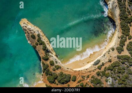 Drone view of empty Praia da Morena beach Stock Photo