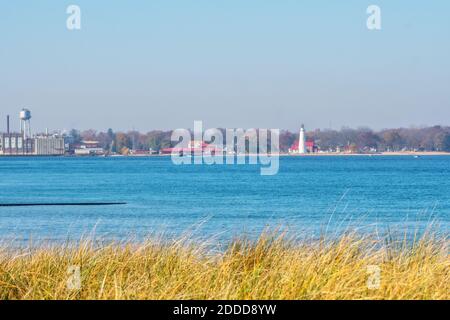 Fort Gratiot Lighthouse, Port Huron, said to be the first lighthouse Michigan, USA, os viewed from Port Franks, Ontario, Canada Stock Photo