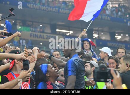 France's Paul Pogba celebrates with his mother Yeo Moriba after winning 4-2 the 2018 FIFA World cup final football match France v Croatia at Luzhniki stadium in Moscow, Russia on July 15, 2018. Photo by Christian Liewig/ABACAPRESS.COM Stock Photo