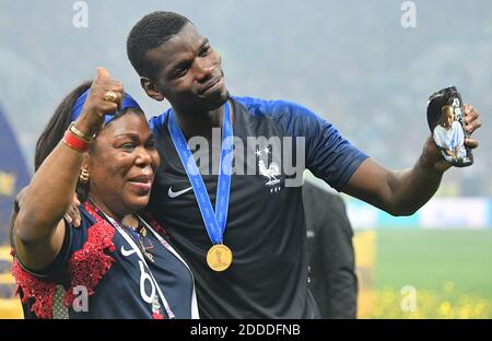 France's Paul Pogba celebrates with his mother Yeo Moriba after winning 4-2 the 2018 FIFA World cup final football match France v Croatia at Luzhniki stadium in Moscow, Russia on July 15, 2018. Photo by Christian Liewig/ABACAPRESS.COM Stock Photo