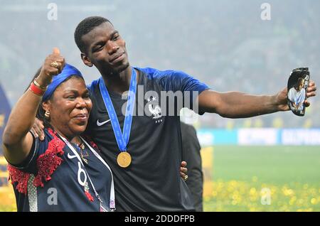 France's Paul Pogba celebrates with his mother Yeo Moriba after winning 4-2 the 2018 FIFA World cup final football match France v Croatia at Luzhniki stadium in Moscow, Russia on July 15, 2018. Photo by Christian Liewig/ABACAPRESS.COM Stock Photo