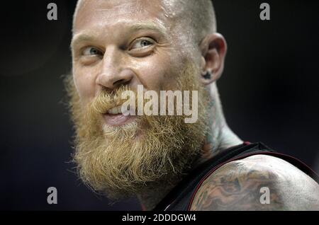 NO FILM, NO VIDEO, NO TV, NO DOCUMENTARY - Miami Heat forward Chris Andersen looks at a referee after being called for a foul during the second half against the Charlotte Bobcats in Game 4 of the NBA Eastern Conference quarterfinals at Time Warner Cable Arena in Charlotte, NC, USA on April 28, 2014. The Heat defeated the Bobcats, 109-98, and swept the series, 4-0. Photo by Michael Laughlin/Sun Sentinel/MCT/ABACAPRESS.COM Stock Photo