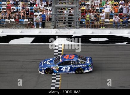 NO FILM, NO VIDEO, NO TV, NO DOCUMENTARY - Aric Almirola (43) crosses the finish line on the last lap before a rain-caused red flag, making him the current leader, during the Coke Zero 400 NASCAR Sprint Cup race, at Daytona International Speedway in Daytona Beach, FL, USA on July 6, 2014. Photo by Stephen M. Dowell/Orlando Sentinel/MCT/ABACAPRESS.COM Stock Photo