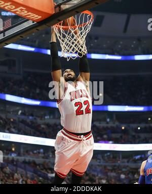 NO FILM, NO VIDEO, NO TV, NO DOCUMENTARY - Chicago Bulls forward Taj Gibson (22), dunks against the Detroit Pistons during the first half at the United Center in Chicago, IL, USA on November 10, 2014. Photo by Nuccio DiNuzzo/Chicago Tribune/MCT/ABACAPRESS.COM Stock Photo