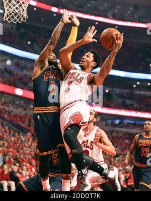 NO FILM, NO VIDEO, NO TV, NO DOCUMENTARY - Chicago Bulls guard Derrick Rose (1) goes to the basket against Cleveland Cavaliers guard Kyrie Irving (2) during the first half at the United Center in Chicago, IL, USA on Sunday, May 10, 2015. Photob y Nuccio DiNuzzo/Chicago Tribune/TNS/ABACAPRESS.COM Stock Photo