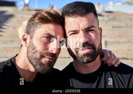 Handsome gay couple spending leisure time together Stock Photo