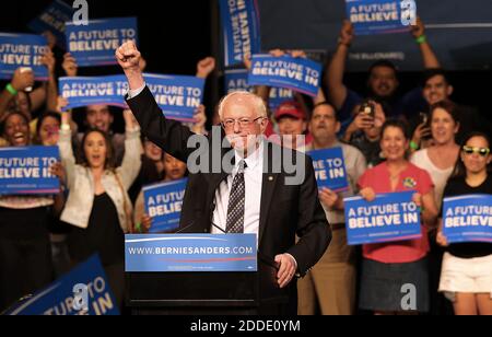 NO FILM, NO VIDEO, NO TV, NO DOCUMENTARY - Democratic presidential candidate Sen. Bernie Sanders acknowledges his supporters during a campaign event in Miami, FL, USA, at the James L. Knight Center on Tuesday, March 8, 2016. Photo by Pedro Portal/El Nuevo Herald/TNS/ABACAPRESS.COM Stock Photo