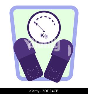 Analog floor scales, slippers. Diet, lose weight, healthy lifestyle, personal control and measurements concept flat vector illustration. Home bath equipment. Kilograms. Isolated. Grow slim. Vector illustration Stock Vector