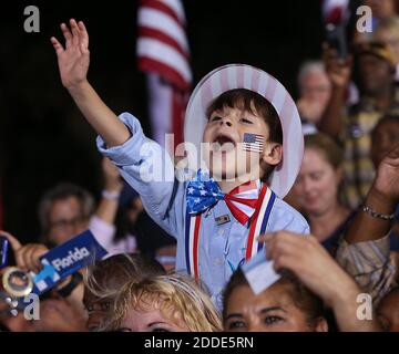 NO FILM, NO VIDEO, NO TV, NO DOCUMENTARY - Daniel Guillen, 5, cheers as Democratic presidential candidate Hillary Clinton campaigns at a rally at Reverend Samuel Delevoe Memorial Park in Fort Lauderdale, FL, USA, on Tuesday, November 1, 2016. Photo by Patrick Farrell/Miami Herald/TNS/ABACAPRESS.COM Stock Photo