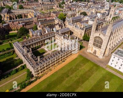 Aerial drone view of King's College Cambridge in England UK. King's College is a constituent college of the University of Cambridge. Stock Photo