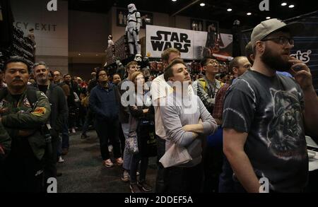 NO FILM, NO VIDEO, NO TV, NO DOCUMENTARY - Thousands of Star Wars fans look up at the screens to view actors, actresses and others during the Star Wars Celebration, at McCormick Place in Chicago, IL, USA on Friday, April 12, 2019. Photo by Antonio Perez/Chicago Tribune/TNS/ABACAPRESS.COM Stock Photo