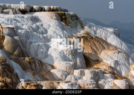 Marble Terrace below Canary Spring, Main Terrace, Mammoth Hot Springs, Yellowstone National Park, Wyoming, USA. Stock Photo