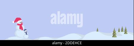 Cute snowman seamless vector border. Winter holidays border flat Scandinavian style. For kids decor, ribbons, banner, greeting card Stock Vector