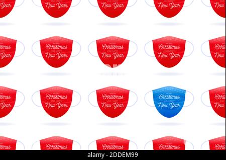 Xmas Seamless pattern of medical face masks and christmas ball on white background. Virus protection and Merry Christmas concept. Vector of Christmas Stock Vector