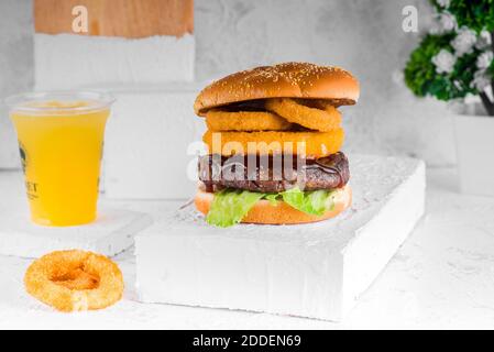 beef burger with cheese and sauce Stock Photo